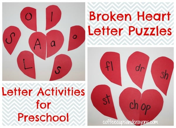 letter activities for preschool: heart puzzles