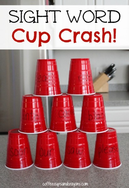 Sight Word Game Cup Crash!  Get kids moving and learning!