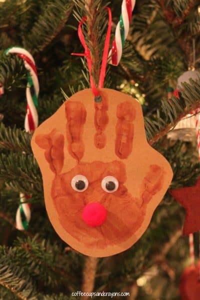 DIY Reindeer Handprint Ornament Craft for Kids - Coffee Cups and Crayons