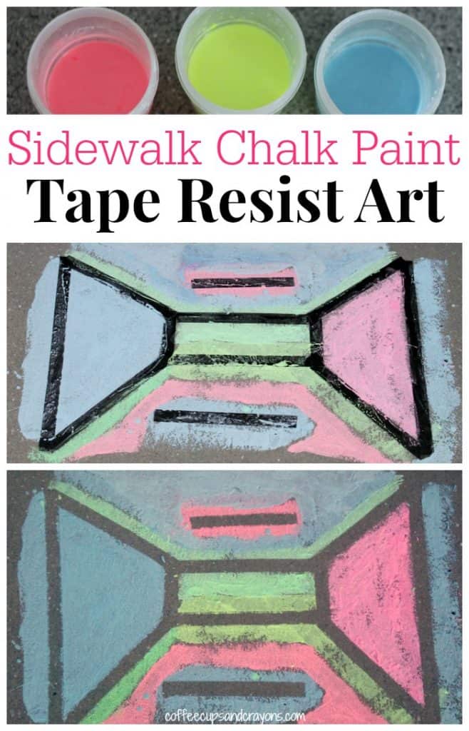 Sidewalk Chalk Paint Tape Resist Art Coffee Cups and Crayons
