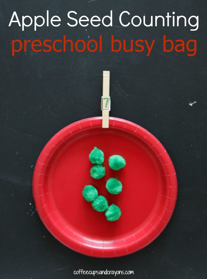 Apple Themed Preschool Busy Bag to Practice Counting!