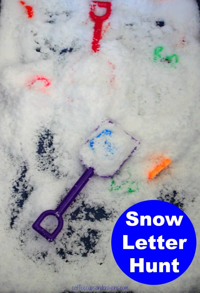 Preschool Letter Hunt! Dig for letters indoors in Insta-Snow!