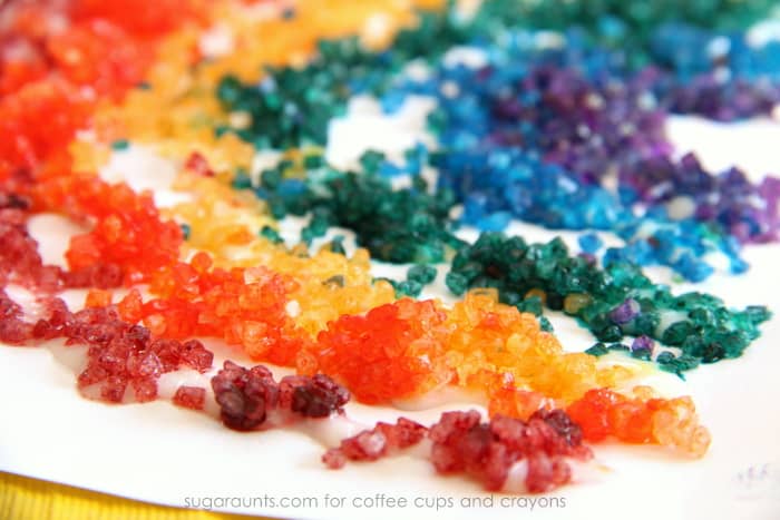 Create scented rainbows with dyed bath salts.