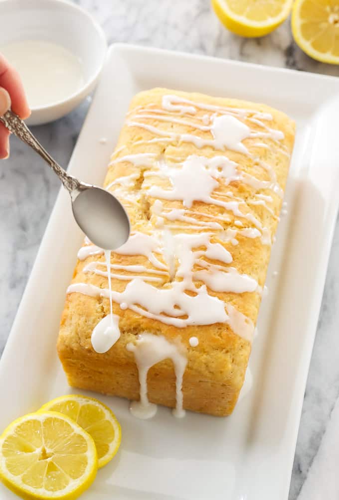 Lemon Yogurt Cake | A moist lemon loaf cake made healthier thanks to Greek yogurt! via @reciperunner