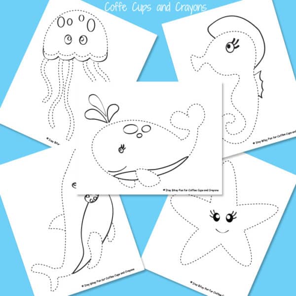 Download Ocean Animals Tracing Coloring Pages | Coffee Cups and Crayons