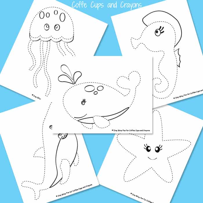 Printable Ocean Animals Tracing Coloring Pages