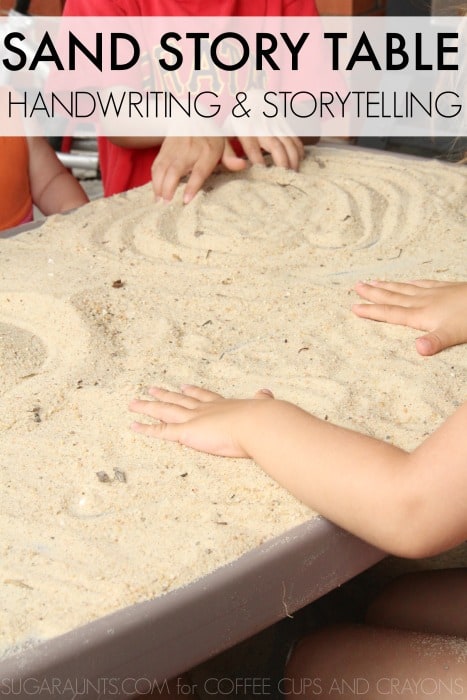 Make your own sensory surface with sand to practice handwriting and storytelling with kids.