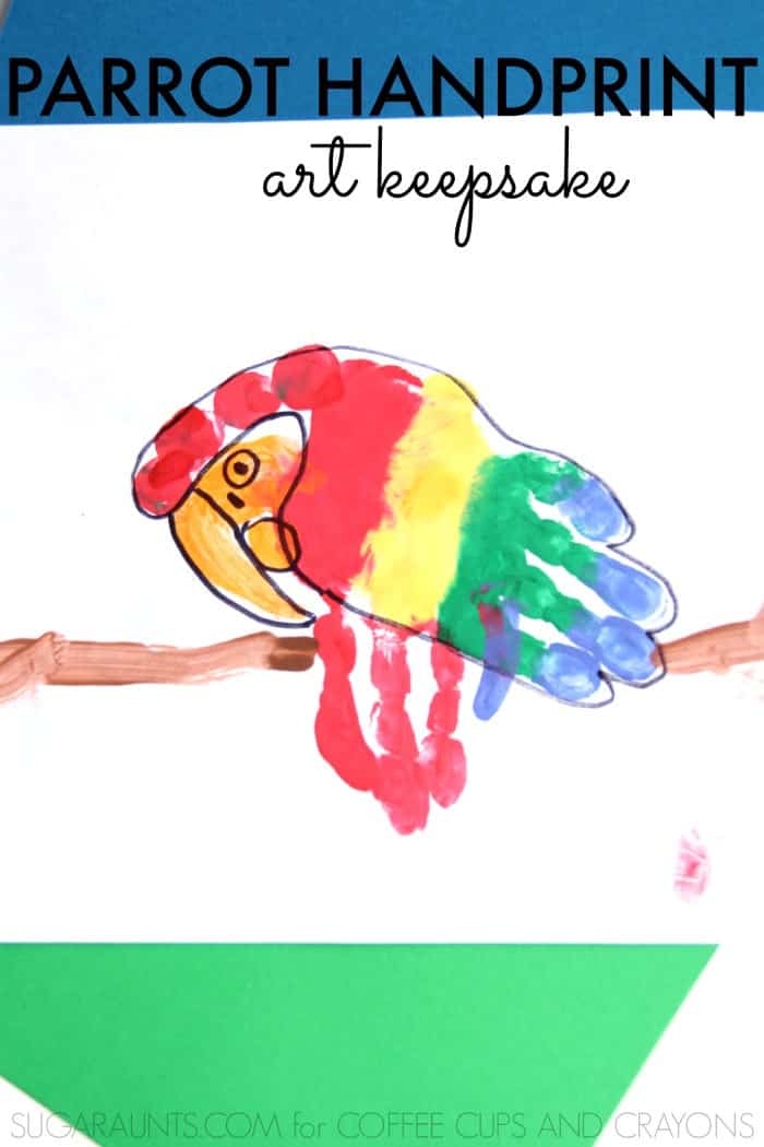 Make this adorable parrot handprint art keepsake with kids!