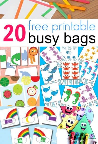 20 free printable busy bags for kids that you can put together in less than 10 minutes! Just print and play!