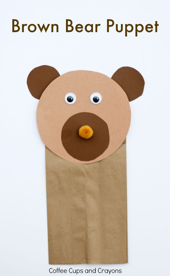 Brown Bear Puppet Craft for Preschool! Free printable tracers in the post.