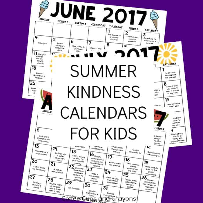 Summer Kindness Calendars for Kids | Coffee Cups and Crayons