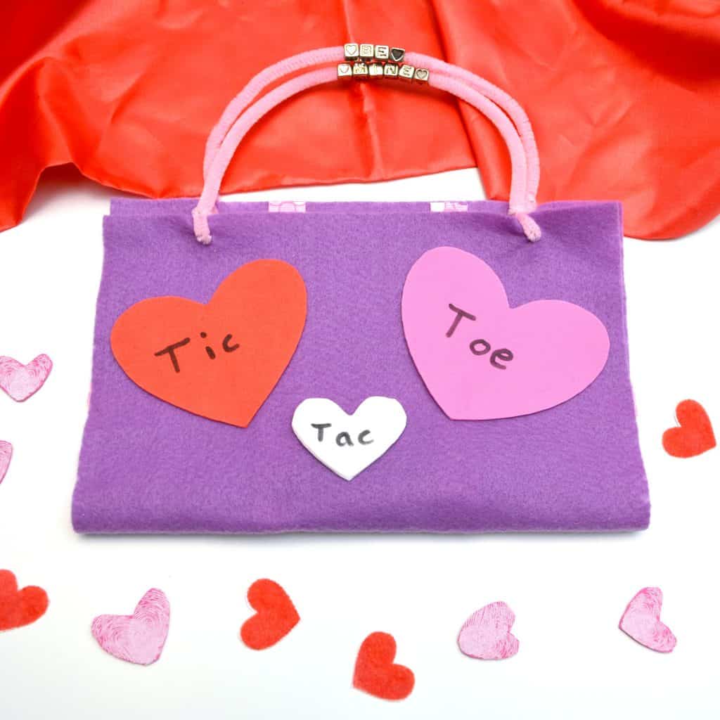 Super easy DIY heart tic tac toe busy bag!