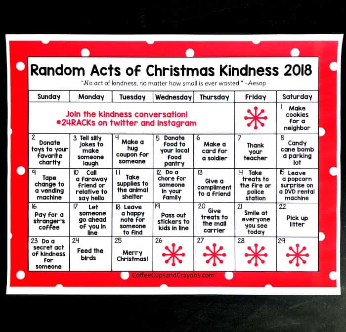 Random Acts of Christmas Kindness Advent Calendar Coffee Cups and Crayons