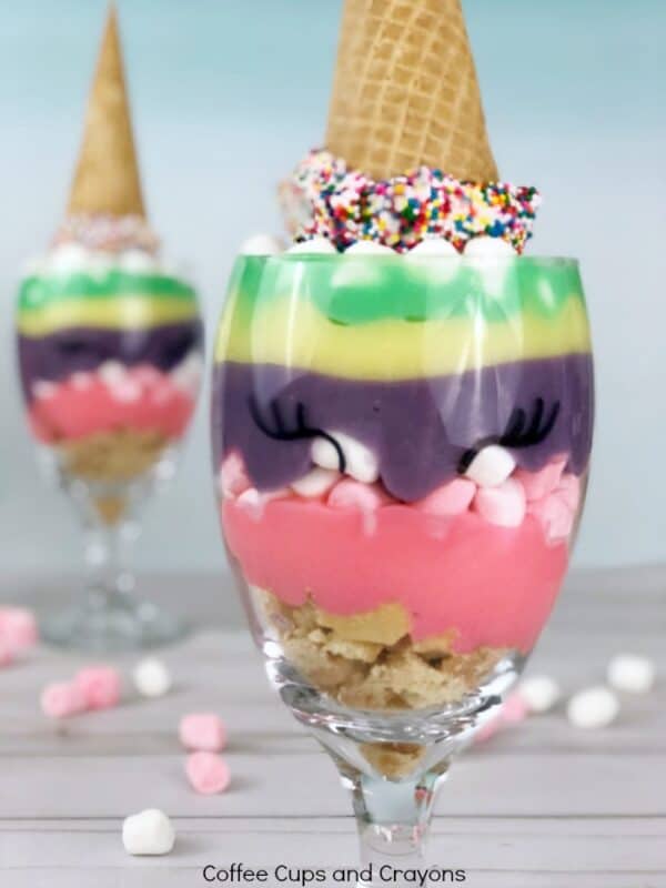 Rainbow Unicorn Pudding Parfait - Coffee Cups and Crayons