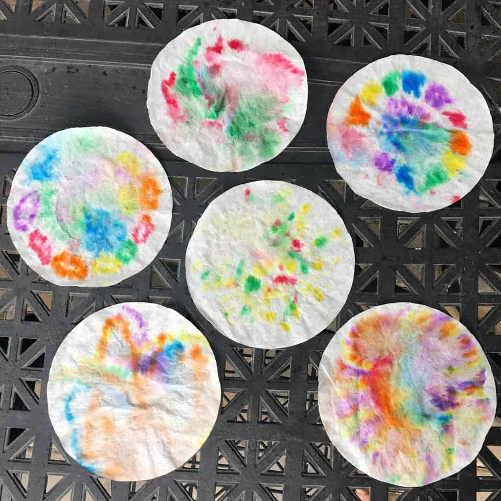 Tie dye coffee filter art for toddlers!