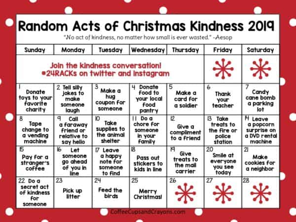 Christmas kindness calendar with red border