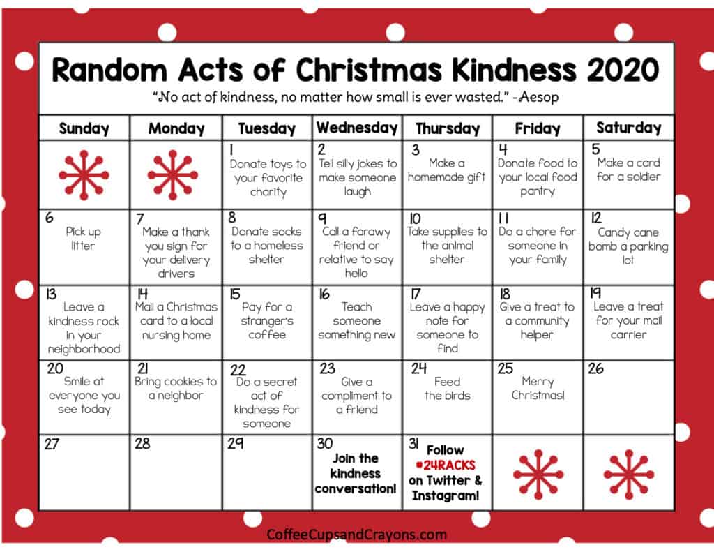 2022 Random Acts Of Christmas Kindness Calendar | October 2022 Calendar